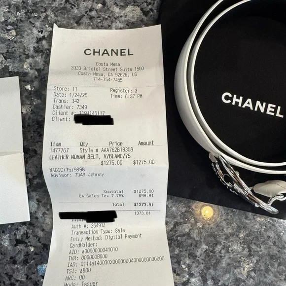 CHANEL White Belt with Silver Logo Buckle - Picture 6 of 6